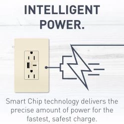Radiant 15 Amp 125-Volt Decorator Duplex Outlet with 6.0 Amp Type A/C USB, Light Almond by Legrand -Legrand Sales light almond legrand electrical outlets receptacles r26usbac6laccv4 44 1000