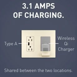 Radiant 15 Amp 125-Volt Decorator Duplex Outlet Tamper Resistant USB Wireless Charger with Wall Plate USB, Light Almond by Legrand -Legrand Sales light almond legrand electrical outlets receptacles rwc826usblaccv2 44 1000