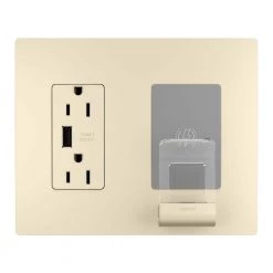 Radiant 15 Amp 125-Volt Decorator Duplex Outlet Tamper Resistant USB Wireless Charger with Wall Plate USB, Light Almond by Legrand