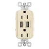 Radiant 15 Amp 125 Volt Duplex Outlet with 3.1 Amp USB, Light Almond by Legrand -Legrand Sales light almond legrand electrical outlets receptacles tm826usblaccv4 64 1000