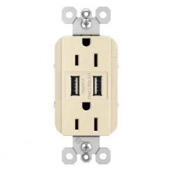 Radiant 15 Amp 125 Volt Duplex Outlet with 3.1 Amp USB, Light Almond by Legrand