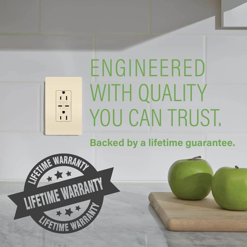 Radiant 20 Amp 125-Volt Tamper-Resistant Duplex Outlet with Ultra-Fast PLUS Power Delivery USB C/C, Light Almond by Legrand 11 Radiant 20 Amp 125-Volt Tamper-Resistant Duplex Outlet with Ultra-Fast PLUS Power Delivery USB C/C, Light Almond by Legrand - Image 9