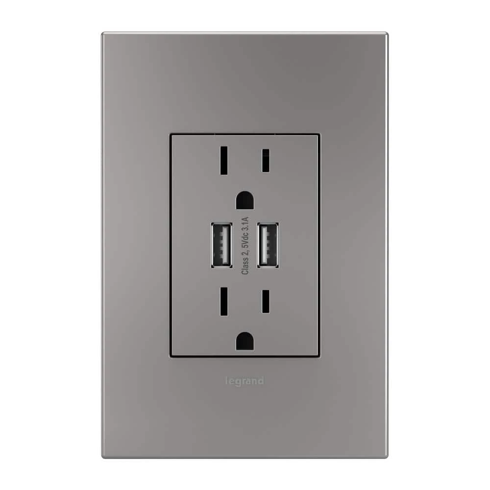 Adorne 15 Amp 125-Volt Dual USB Plus-Size Duplex Outlet with Wall Plate, Magnesium by Legrand 3 Adorne 15 Amp 125-Volt Dual USB Plus-Size Duplex Outlet with Wall Plate, Magnesium by Legrand