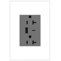 Adorne 20 Amp 120-Volt Duplex Outlet with 6.0 Amp Type A/C USB, Magnesium by Legrand