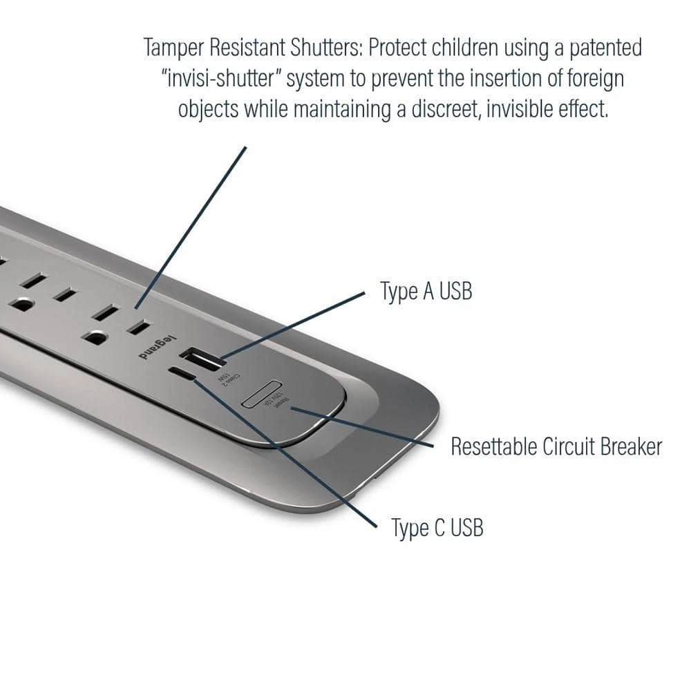 Wiremold ModPower 3 ft. Cord Magnesium 3-Outlet Middle Unit Integrated Recessed Power Strip with USB A/C by Legrand 13 Wiremold ModPower 3 ft. Cord Magnesium 3-Outlet Middle Unit Integrated Recessed Power Strip with USB A/C by Legrand - Image 11