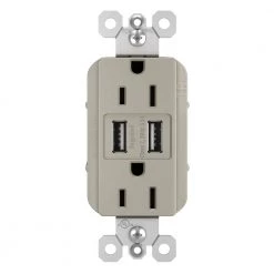 Radiant 15 Amp 125 Volt Duplex Outlet with 3.1 Amp USB, Nickel by Legrand