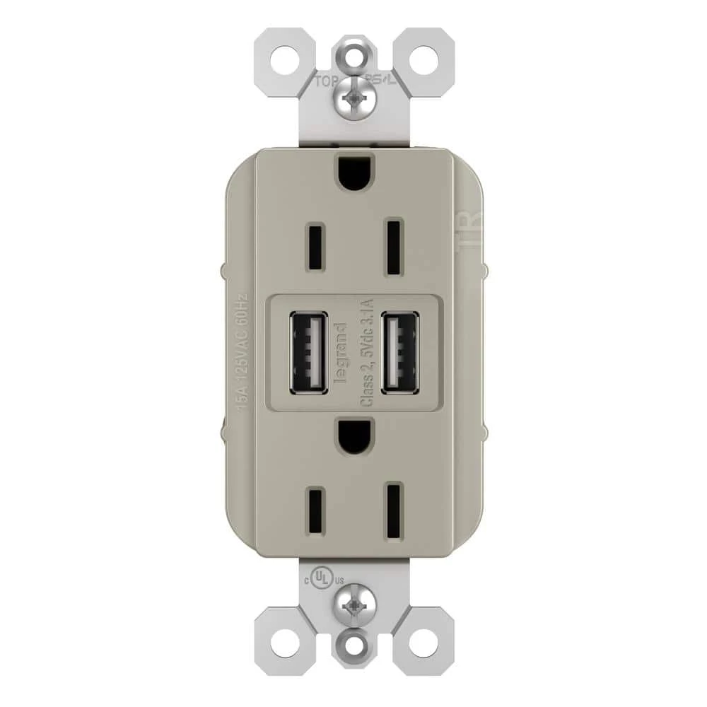 Radiant 15 Amp 125 Volt Duplex Outlet with 3.1 Amp USB, Nickel by Legrand 3 Radiant 15 Amp 125 Volt Duplex Outlet with 3.1 Amp USB, Nickel by Legrand