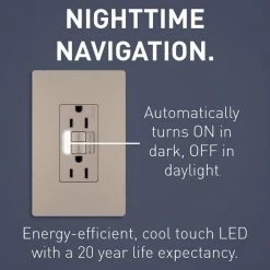 Radiant 15 Amp 125-Volt Tamper Resistant Self-Test GFCI Duplex Outlet with Night Light, Nickel by Legrand -Legrand Sales nickel legrand electrical outlets receptacles 1597ntltrnicc4 4f 1000