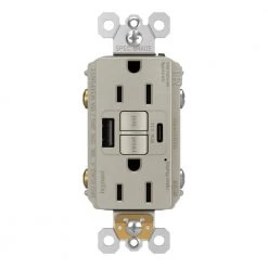 Radiant 15 Amp 125-Volt Tamper Resistant Self-Test GFCI Duplex Outlet with Type A/C USB, Nickel by Legrand