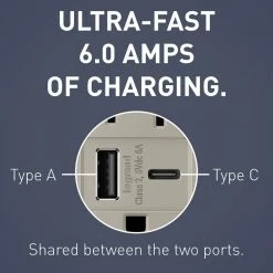 Radiant 15 Amp 125-Volt Decorator Duplex Outlet with 6.0 Amp Type A/C USB, Nickel by Legrand -Legrand Sales nickel legrand electrical outlets receptacles r26usbac6niccv4 4f 1000