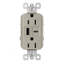 Radiant 15 Amp 125-Volt Decorator Duplex Outlet with 6.0 Amp Type A/C USB, Nickel by Legrand