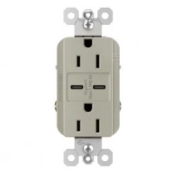 Radiant 15 Amp 125-Volt Decorator Duplex Outlet with 6.0 Amp Type C/C USB, Nickel by Legrand