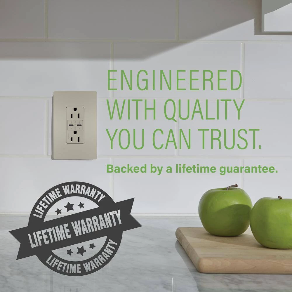 Radiant 15 Amp 125-Volt Tamper-Resistant Duplex Outlet with Ultra-Fast 6A PLUS 30W Power Delivery USB C/C, Nickel by Legrand 11 Radiant 15 Amp 125-Volt Tamper-Resistant Duplex Outlet with Ultra-Fast 6A PLUS 30W Power Delivery USB C/C, Nickel by Legrand - Image 9
