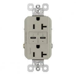 Radiant 20 Amp 125-Volt Tamper-Resistant Duplex Outlet with Ultra-Fast PLUS Power Delivery USB C/C, Nickel by Legrand
