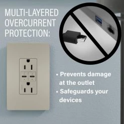 Radiant 20 Amp 125-Volt Tamper-Resistant Duplex Outlet with Ultra-Fast PLUS Power Delivery USB C/C, Nickel by Legrand -Legrand Sales nickel legrand electrical outlets receptacles tr20usbpdni fa 1000