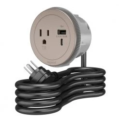6 ft. Cord 15 Amp 1-Outlet and 2 Type A/C USB Round Furniture Power Strip in Nickel by Legrand