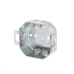 4 in. W x 1-1/2 in. D Steel Metallic Drawn Octagon Box with Three 1/2 in. KO's and NMSC Clamps, Plaster Ears, 1-Pack by RACO 13 4 in. W x 1-1/2 in. D Steel Metallic Drawn Octagon Box with Three 1/2 in. KO's and NMSC Clamps, Plaster Ears, 1-Pack by RACO -Legrand Sales raco boxes brackets 150 4f 1000