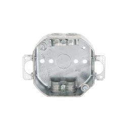 4 in. W x 1-1/2 in. D Steel Metallic Drawn Octagon Box with Three 1/2 in. KO's and NMSC Clamps, Plaster Ears, 1-Pack by RACO
