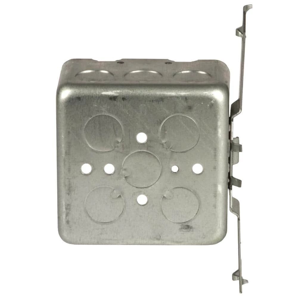 4 in. W x 2-1/8 in. D Steel Gray 2-Gang 2-Device Square Switch Box with Fourteen 1/2 in. KO's and TS Bracket (1-Pack) by RACO 5 4 in. W x 2-1/8 in. D Steel Gray 2-Gang 2-Device Square Switch Box with Fourteen 1/2 in. KO's and TS Bracket (1-Pack) by RACO - Image 3