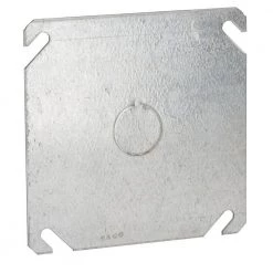 4 in. W Steel Metallic 2-Gang Flat Blank Square Cover with One 1/2 in. KO in the Center, 1-Pack by RACO