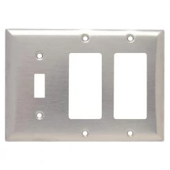 Pass & Seymour 302/304 S/S 3 Gang 1 Toggle 2 Decorator/Rocker Wall Plate, Stainless Steel (1-Pack) by Legrand