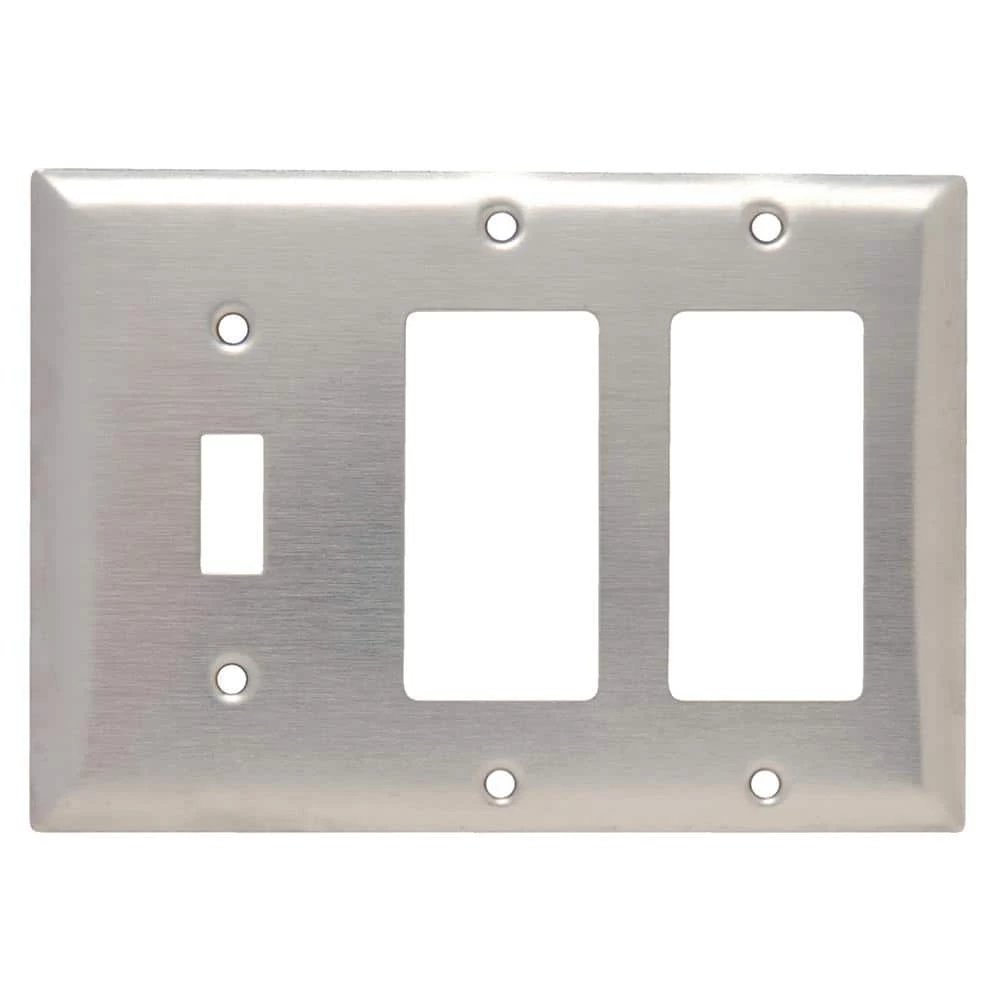 Pass & Seymour 302/304 S/S 3 Gang 1 Toggle 2 Decorator/Rocker Wall Plate, Stainless Steel (1-Pack) by Legrand 3 Pass & Seymour 302/304 S/S 3 Gang 1 Toggle 2 Decorator/Rocker Wall Plate, Stainless Steel (1-Pack) by Legrand