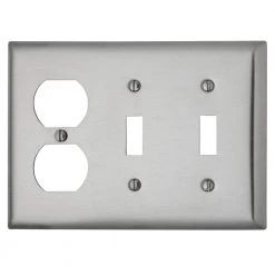 Pass & Seymour 302/304 S/S 3 Gang 2 Toggle 1 Duplex Wall Plate, Stainless Steel (1-Pack) by Legrand