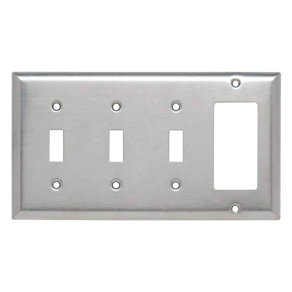 Pass & Seymour 302/304 S/S 4 Gang 3 Toggle 1 Decorator/Rocker Wall Plate, Stainless Steel (1-Pack) by Legrand 3 Pass & Seymour 302/304 S/S 4 Gang 3 Toggle 1 Decorator/Rocker Wall Plate, Stainless Steel (1-Pack) by Legrand