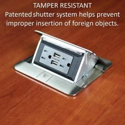 DeQuorum Pop Up Countertop Box with 15 Amp USB Charging Tamper Resistant Receptacle and 6 ft. Cord, Stainless Steel by Legrand -Legrand Sales stainless steel legrand power strips dqfp15ust 44 1000