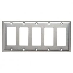 Pass & Seymour 302/304 S/S 5 Gang 5 Decorator/Rocker Wall Plate, Stainless Steel (1-Pack) by Legrand