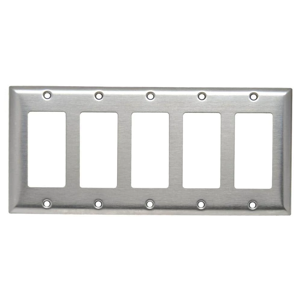 Pass & Seymour 302/304 S/S 5 Gang 5 Decorator/Rocker Wall Plate, Stainless Steel (1-Pack) by Legrand 3 Pass & Seymour 302/304 S/S 5 Gang 5 Decorator/Rocker Wall Plate, Stainless Steel (1-Pack) by Legrand