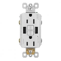 Radiant 15 Amp 125-Volt Tamper Resistant Self-Test GFCI Duplex Outlet with Type A/A USB, White by Legrand