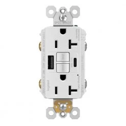 Radiant 20 Amp 125-Volt Tamper Resistant GFCI Residential/Commercial Decorator Duplex Outlet with Type A/C USB, White by Legrand
