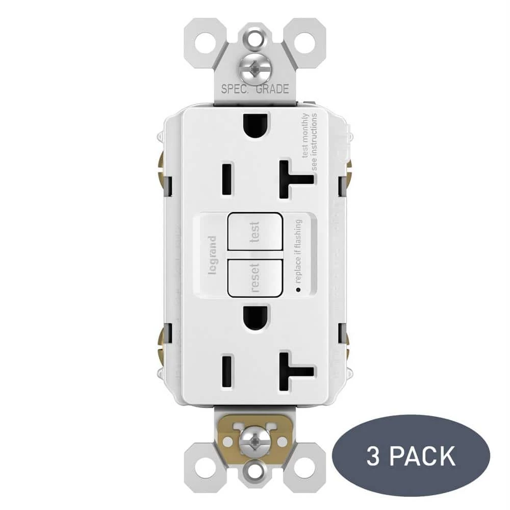 Radiant 20 Amp 125-Volt Tamper Resistant Self-Test GFCI Duplex Outlet, White (3-Pack) by Legrand 3 Radiant 20 Amp 125-Volt Tamper Resistant Self-Test GFCI Duplex Outlet, White (3-Pack) by Legrand