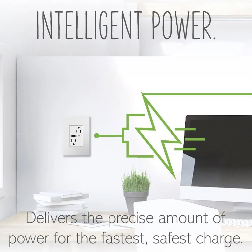 Adorne 15 Amp 120-Volt Duplex Outlet with 6.0 Amp Type A/C USB, White by Legrand 9 Adorne 15 Amp 120-Volt Duplex Outlet with 6.0 Amp Type A/C USB, White by Legrand - Image 7