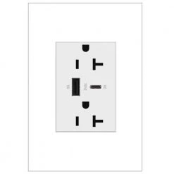 Adorne 20 Amp 120-Volt Duplex Outlet with 6.0 Amp Type A/C USB, White by Legrand