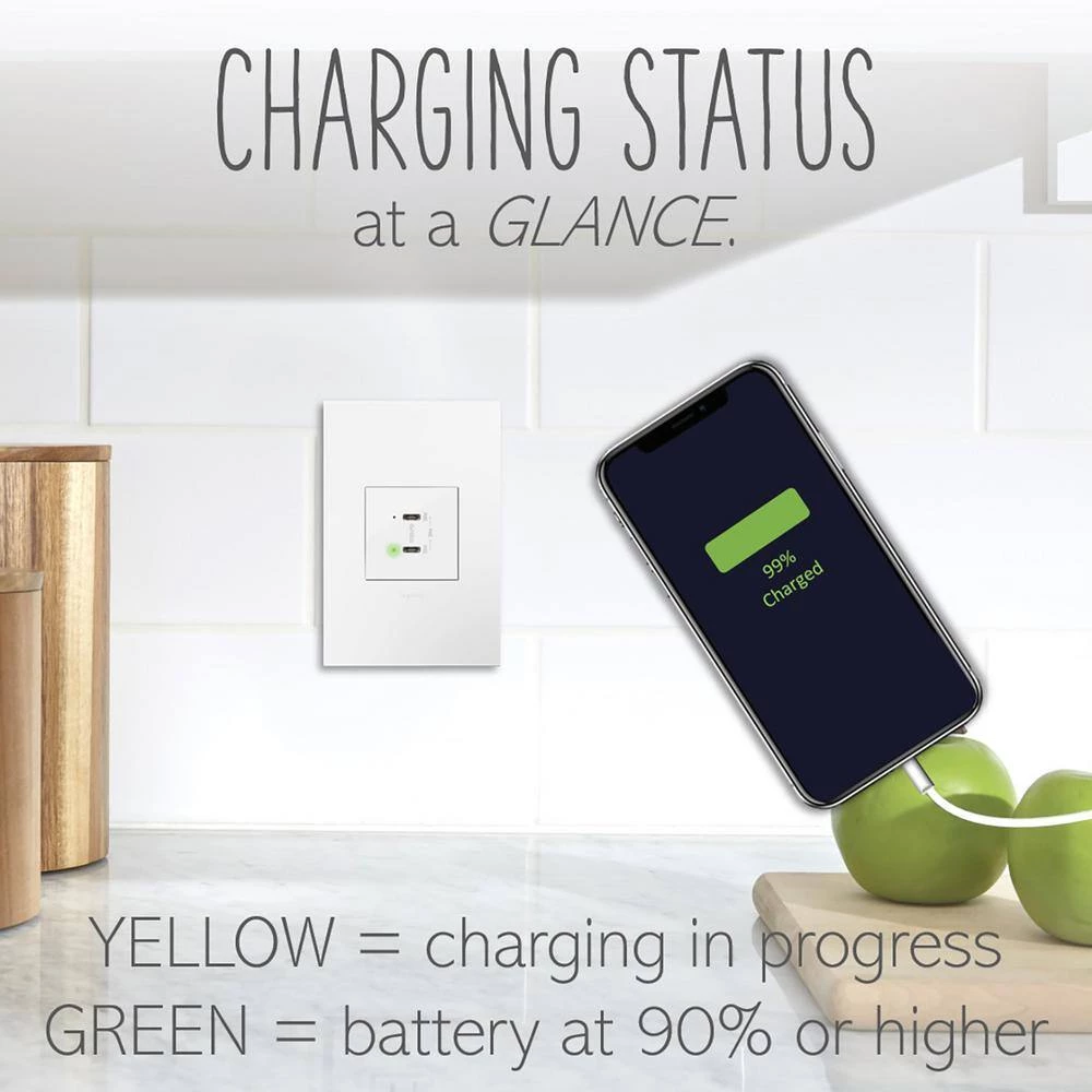 Adorne 6.0 Amp 30 Watt Ultra-Fast Plus Power Delivery USB Type-C/C, White by Legrand 6 Adorne 6.0 Amp 30 Watt Ultra-Fast Plus Power Delivery USB Type-C/C, White by Legrand - Image 4