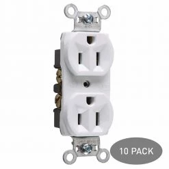 Pass and Seymour 15 Amp 125-Volt Commercial Grade Backwire Duplex Outlet, White (10-Pack) by Legrand
