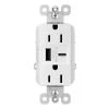 Radiant 15 Amp 125-Volt Decorator Duplex Outlet with 6.0 Amp Type A/C USB, White by Legrand -Legrand Sales white legrand electrical outlets receptacles r26usbac6wccv6 64 1000