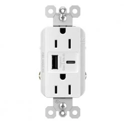 Radiant 15 Amp 125-Volt Decorator Duplex Outlet with 6.0 Amp Type A/C USB, White by Legrand
