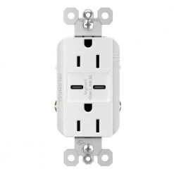 Radiant 15 Amp 125-Volt Decorator Duplex Outlet with 6.0 Amp Type C/C USB, White by Legrand