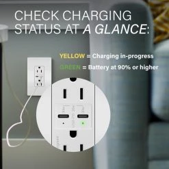 Radiant 15 Amp 125-Volt Tamper-Resistant Duplex Outlet with Ultra-Fast 6A PLUS 30W Power Delivery USB C/C, White by Legrand 15 Radiant 15 Amp 125-Volt Tamper-Resistant Duplex Outlet with Ultra-Fast 6A PLUS 30W Power Delivery USB C/C, White by Legrand -Legrand Sales white legrand electrical outlets receptacles r26usbpdwcc6 4f 1000