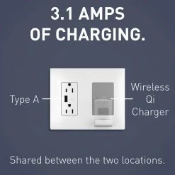 Radiant 15 Amp 125-Volt Decorator Duplex Tamper Resistant USB Wireless Charger with Wall Plate USB, White by Legrand -Legrand Sales white legrand electrical outlets receptacles rwc826usbwccv2 44 1000