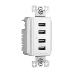 Radiant 4.2 Amp Quad USB Decorator Duplex Outlet, White by Legrand -Legrand Sales white legrand electrical outlets receptacles tm8usb4wccv4 1f 1000