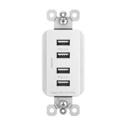 Radiant 4.2 Amp Quad USB Decorator Duplex Outlet, White by Legrand