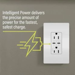 Radiant 20 Amp 125-Volt Tamper-Resistant Duplex Outlet with Ultra-Fast PLUS Power Delivery USB C/C, White by Legrand -Legrand Sales white legrand electrical outlets receptacles tr20usbpdw 44 1000