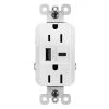 Radiant 15 Amp 125-Volt Weather Resistant Outdoor Decorator Duplex Outlet with 6.0 Amp Type A/C USB, White by Legrand -Legrand Sales white legrand electrical outlets receptacles wrr26usbac6wcc6 64 1000