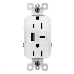 Radiant 15 Amp 125-Volt Weather Resistant Outdoor Decorator Duplex Outlet with 6.0 Amp Type A/C USB, White by Legrand