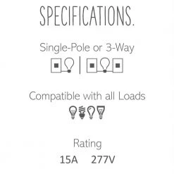 Adorne Paddle 15 Amp 277-Volt Single Pole/3-Way Half Size Rocker Light Switch, White by Legrand -Legrand Sales white legrand light switches aspd1531w277 44 1000