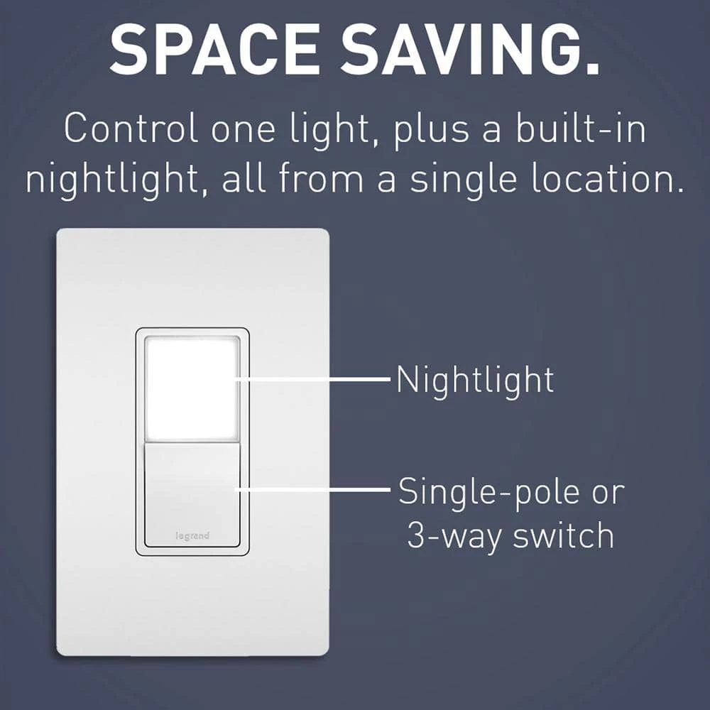 Radiant 15 Amp 120-Volt Single-Pole/3-Way Rocker Light Switch with Night Light, White by Legrand 9 Radiant 15 Amp 120-Volt Single-Pole/3-Way Rocker Light Switch with Night Light, White by Legrand - Image 7
